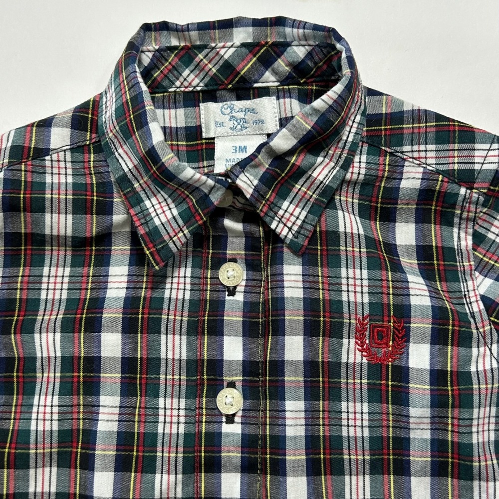 Chaps Baby Boys Plaid Long Sleeve Button Up Shirt 3M Green Red Blue White